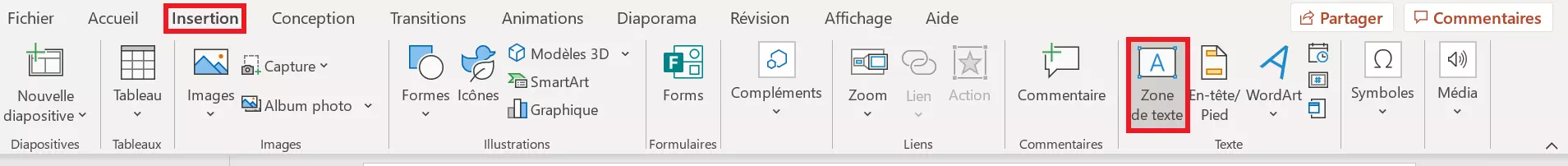 Image: Powerpoint : insérer une zone de texte 