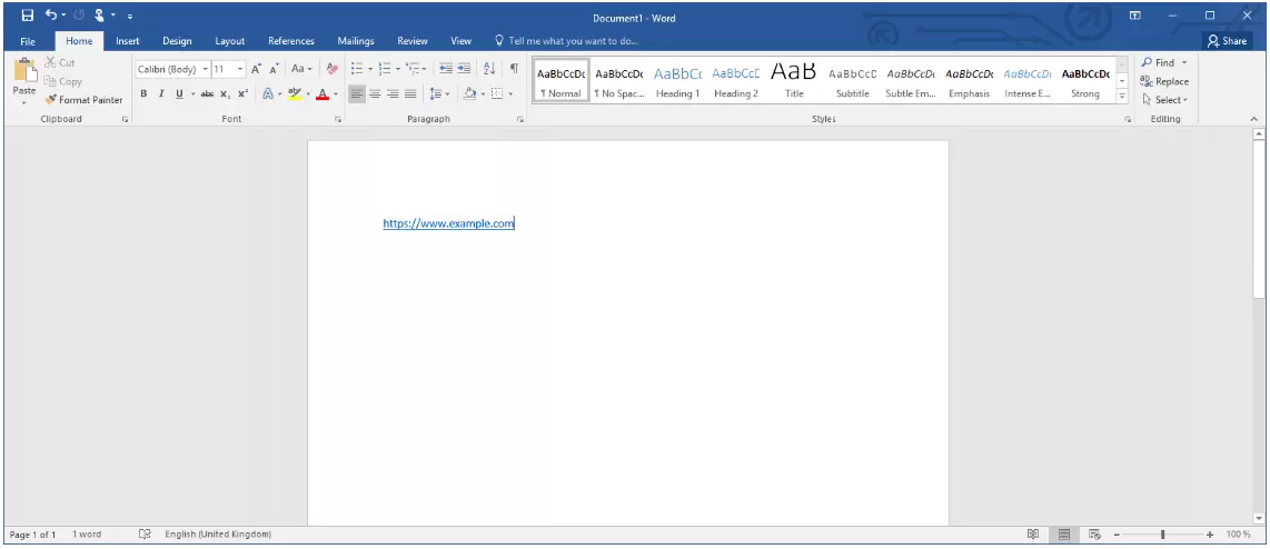 Image: Microsoft Word : format standard de lien hypertexte