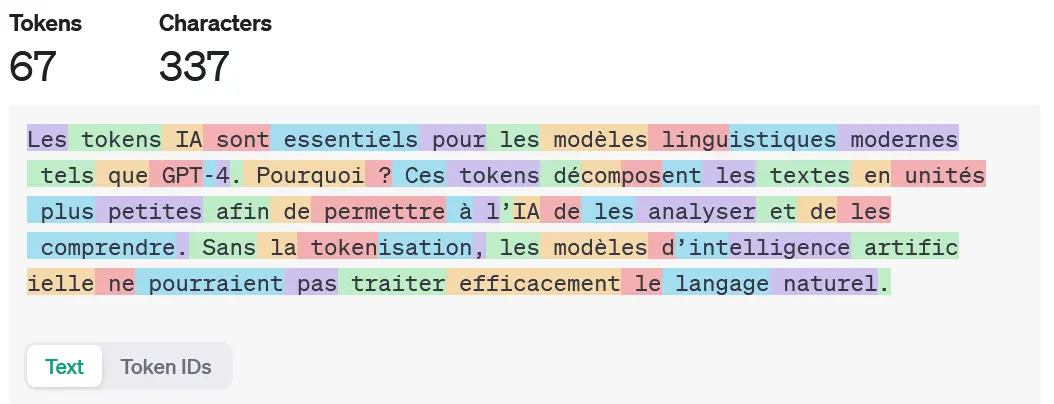 OpenAI Tokenizer : exemple de texte Image: OpenAI Tokenizer : exemple de texte