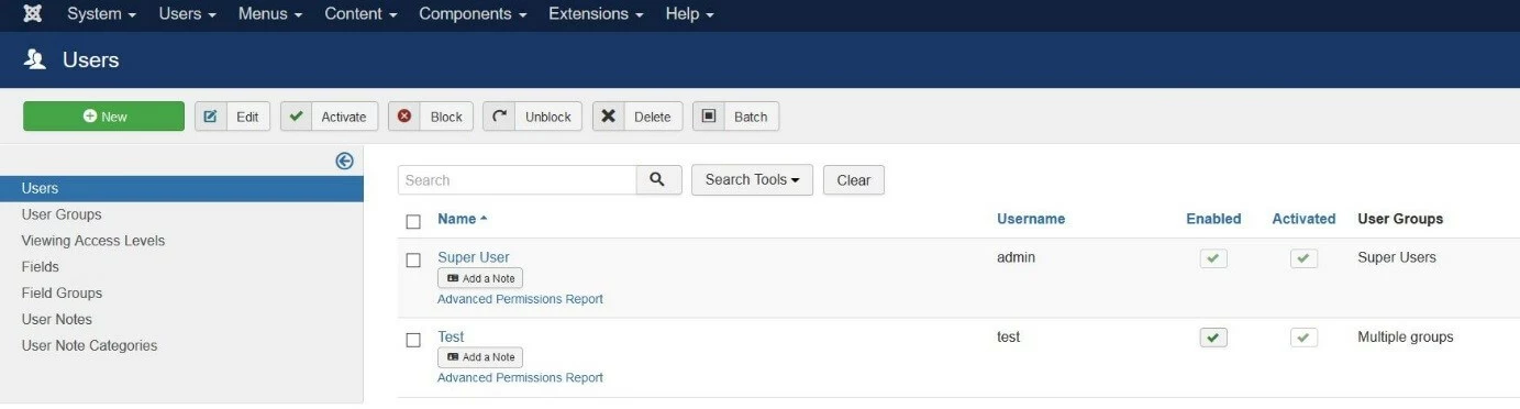 Image: La gestion des utilisateurs dans Joomla