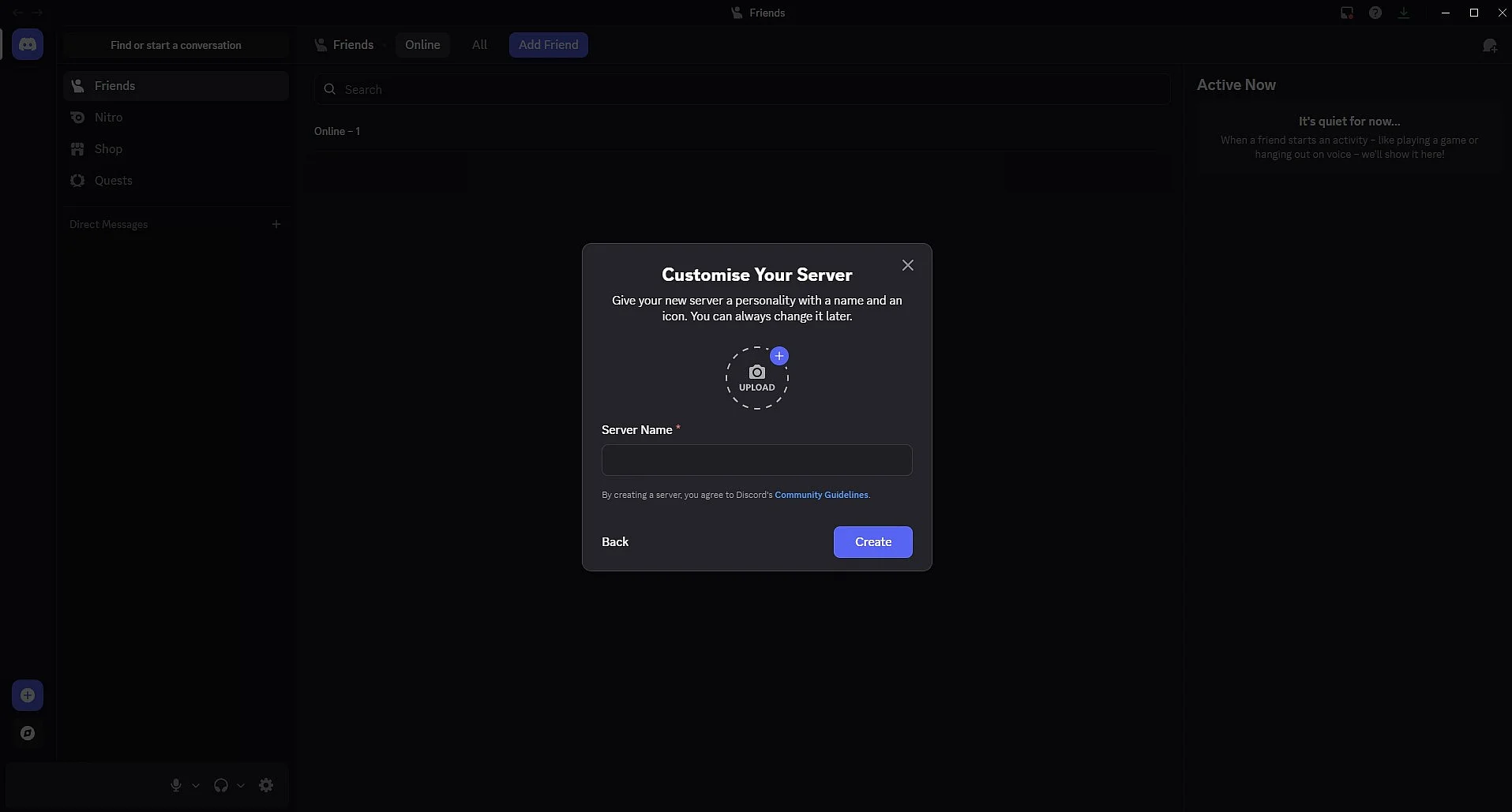 Image: Set the server name then click “Create”