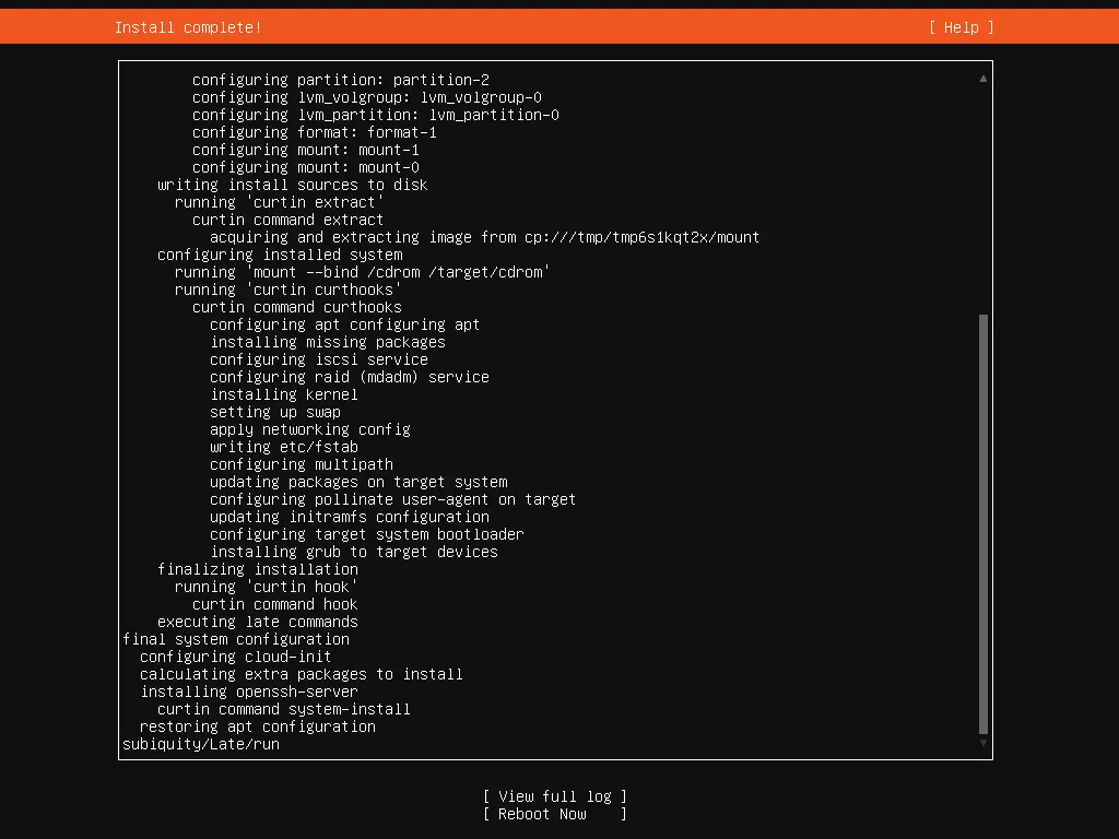 Image: Serveur Ubuntu : message suivant une installation réussie