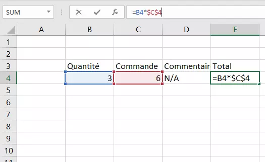 Image: Exemple d’utilisation du symbole $ dans Excel