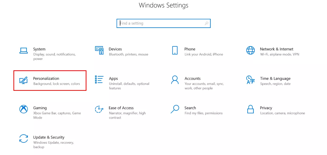 Image: Paramètres de Windows 10 : vue d’ensemble