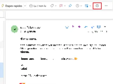 Outlook Web : l’icône impression se trouve en haut à droite Image: Outlook Web : l’icône impression se trouve en haut à droite