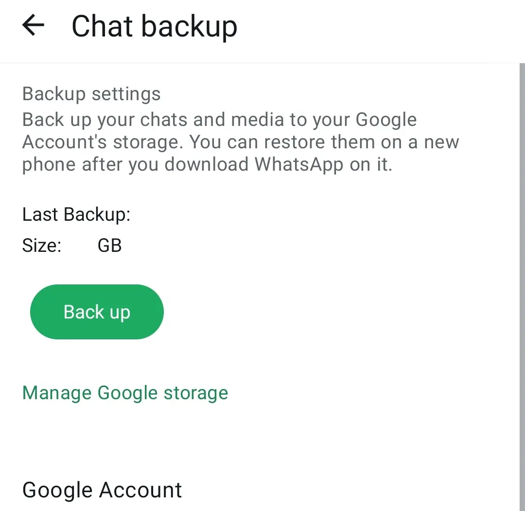 Image: Capture d’écran du menu de sauvegarde dans WhatsApp sur Android