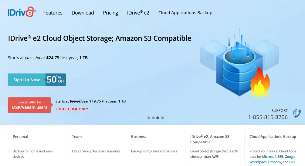 Image: Capture d’écran de la page d’accueil d’IDrive