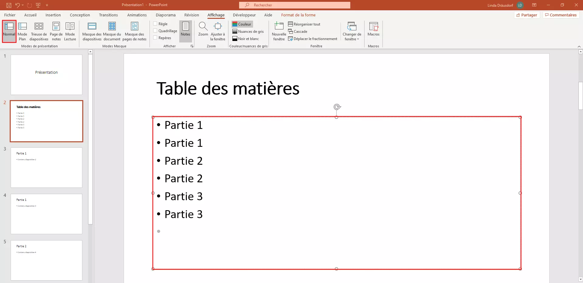 Image: PowerPoint : compléter la table des matières