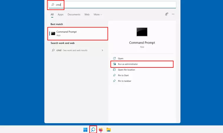 Image: Fonction de recherche de Windows 11 : résultat pour « cmd »