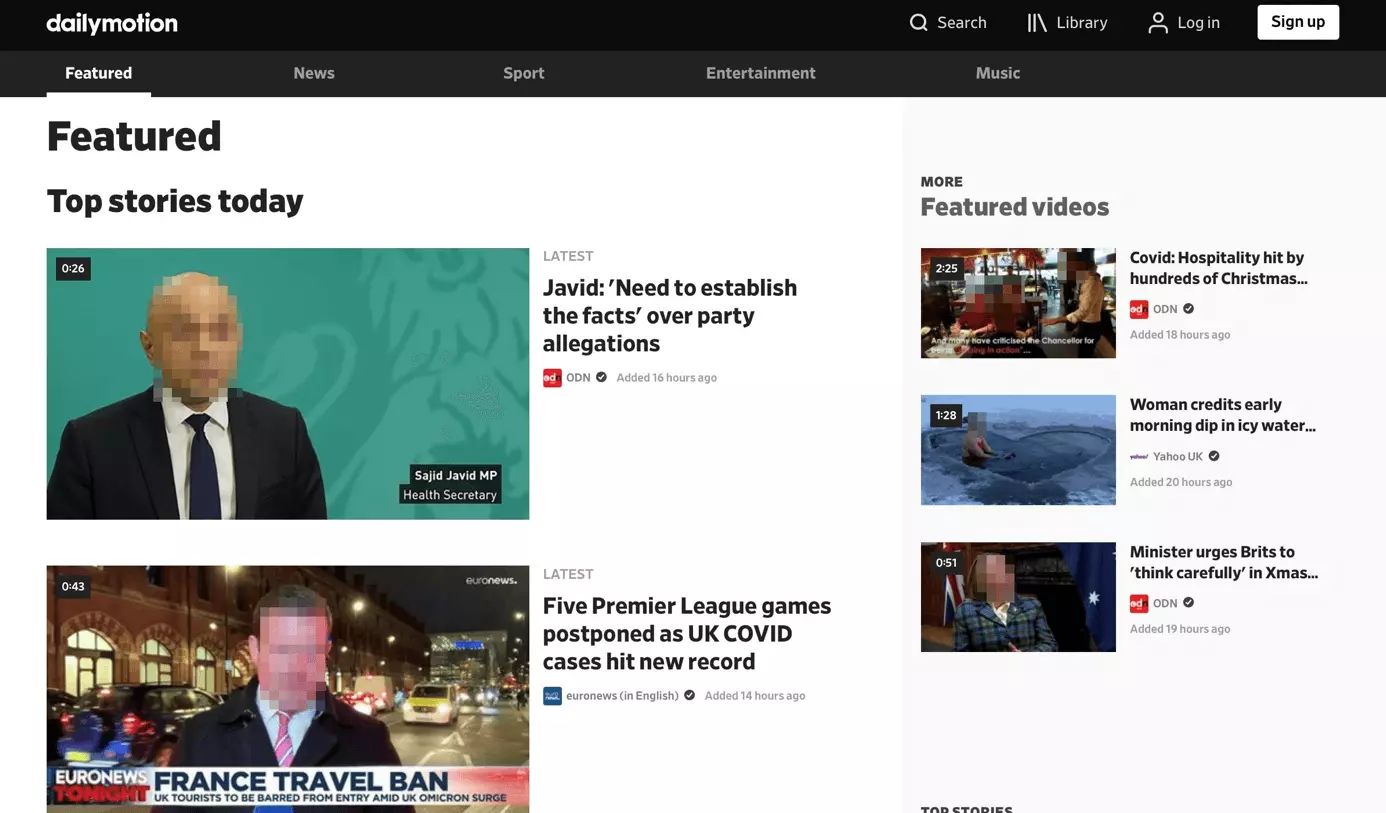 Image: Capture d’écran de la page d’accueil de Dailymotion