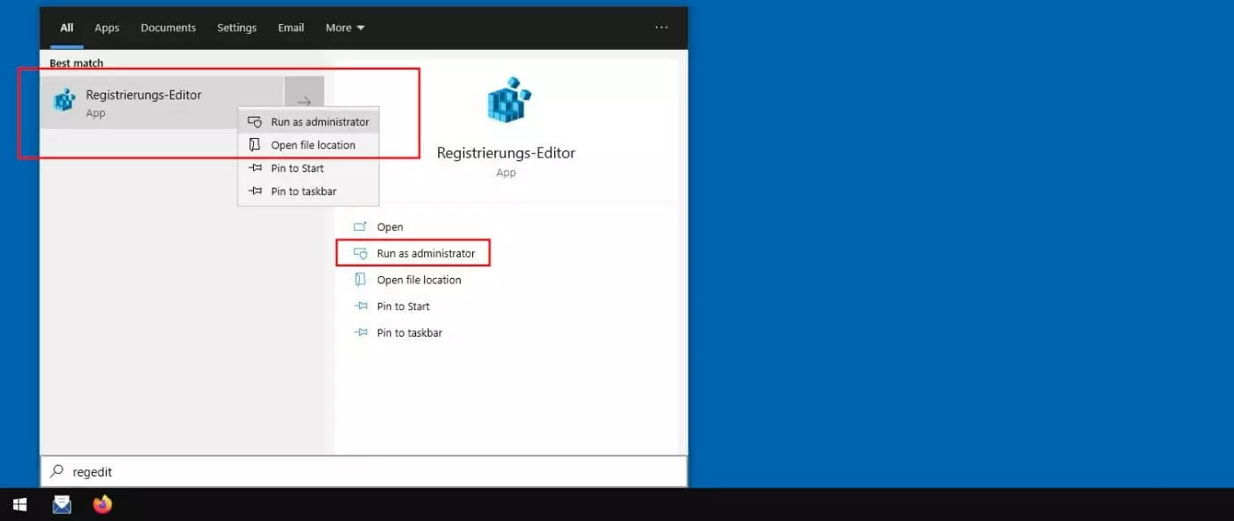 Image: Windows 10 : résultat de la recherche pour « regedit »