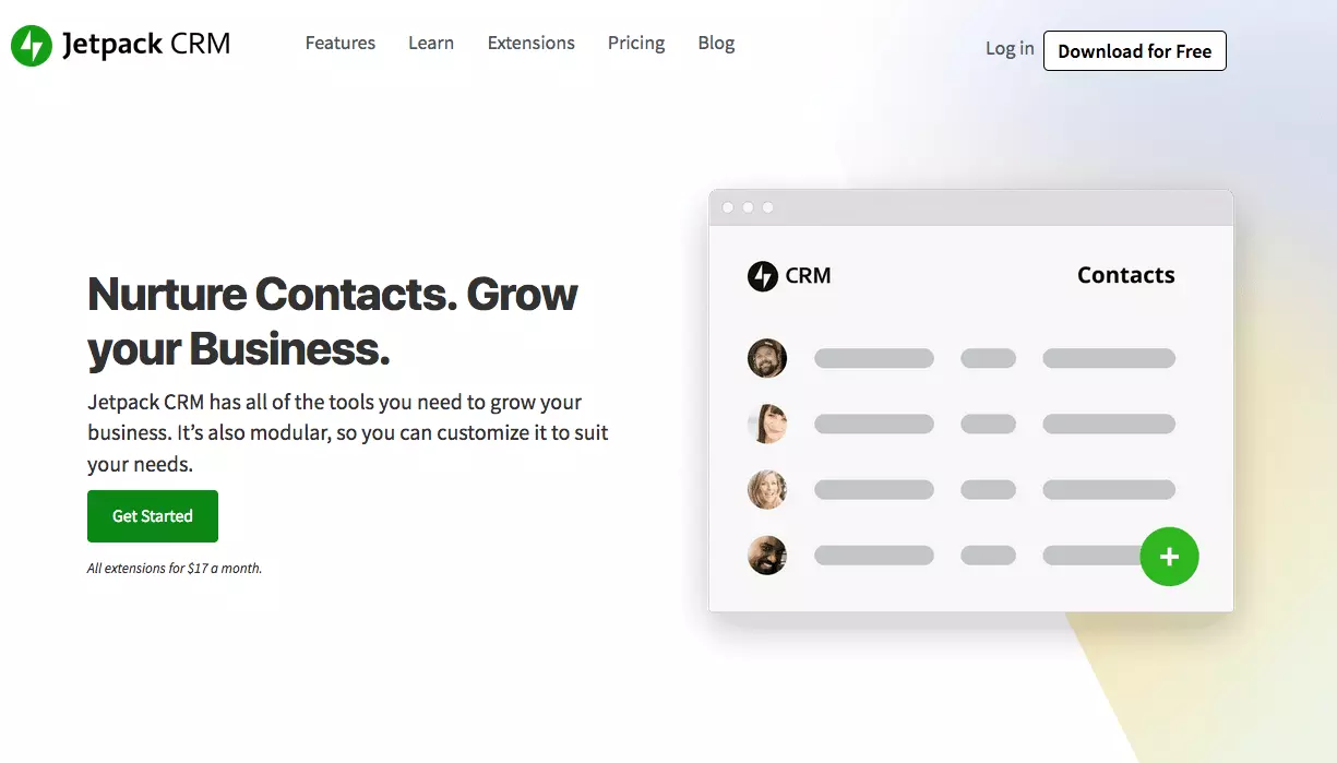 Image: Capture d’écran du site officiel de Jetpack CRM