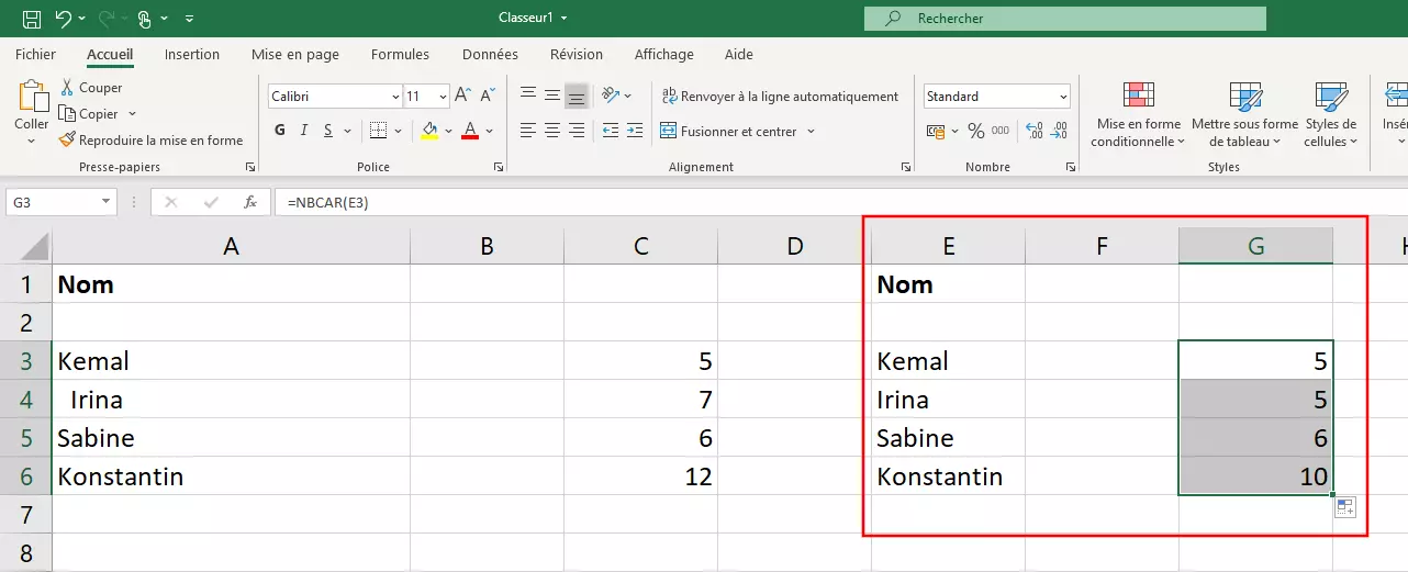 Image: Excel : vérifier le nombre de caractères avec NBCAR