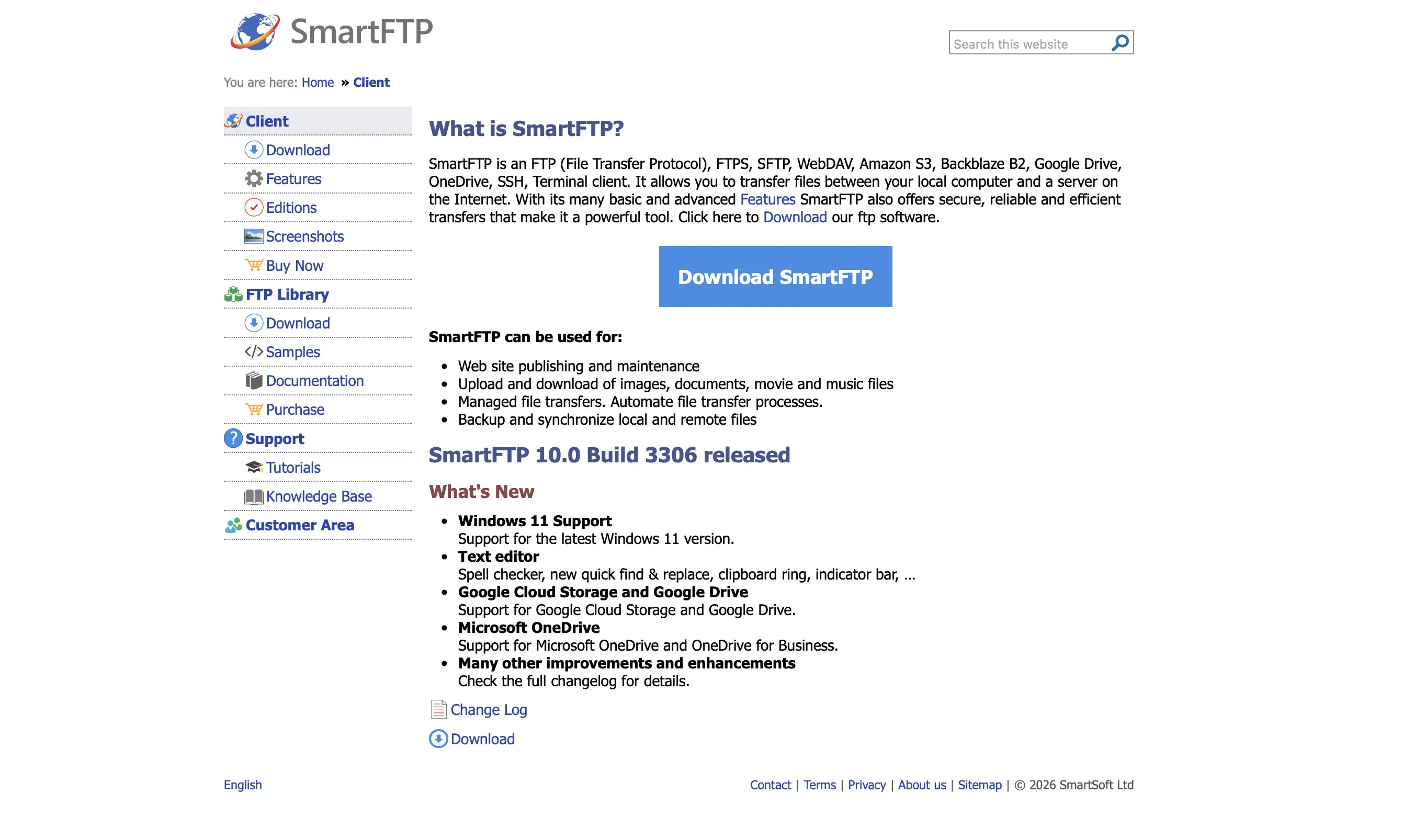 Capture d’écran du site Web de SmartFTP Image: Capture d’écran du site Web de SmartFTP