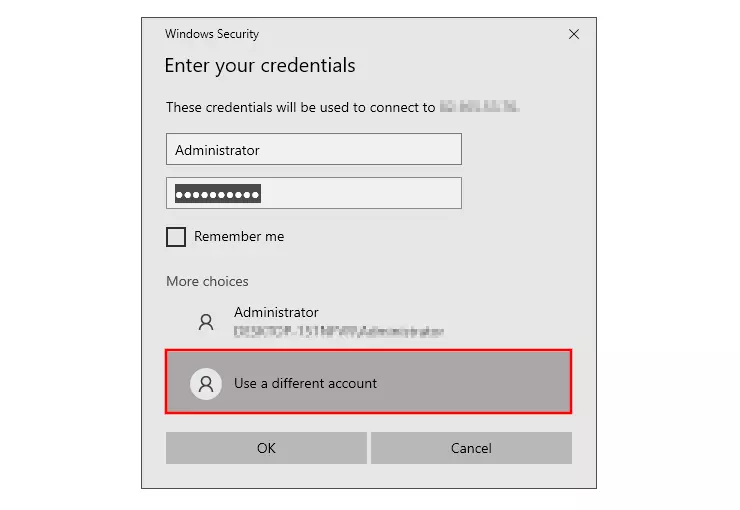 Image: Windows Remote : saisir les identifiants
