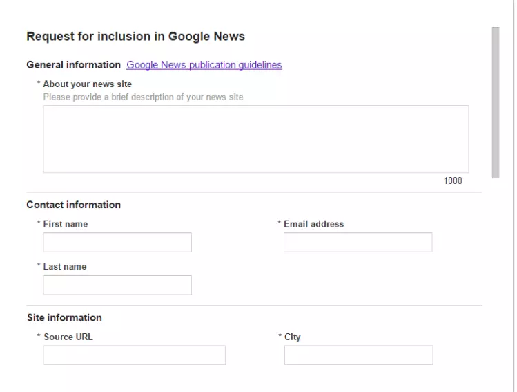 Image: Formulaire d‘inscription Google News – Partie 1