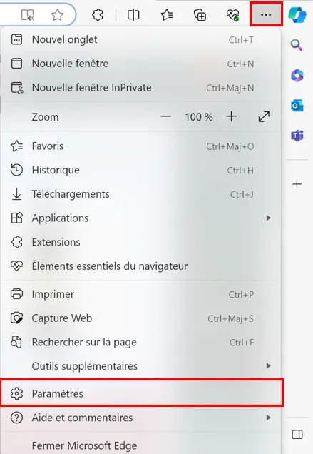 Image: Microsoft Edge : capture d’écran du menu déroulant pour les paramètres
