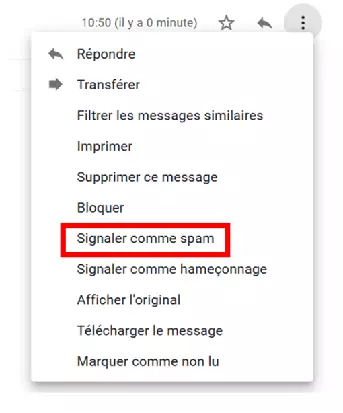 Capture d’écran du menu dans Gmail