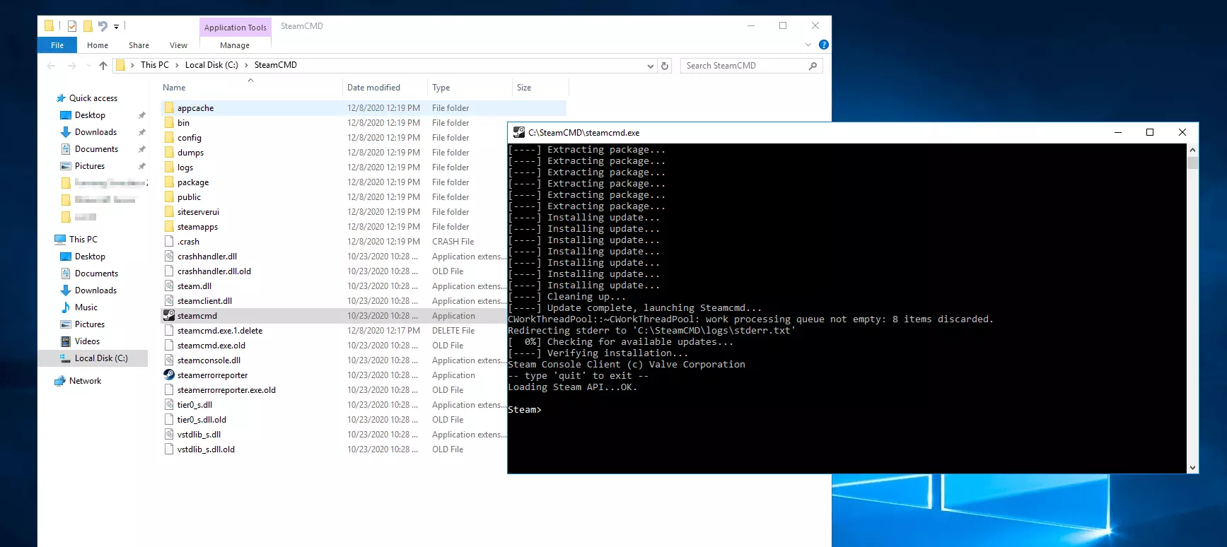 Image: Installation de SteamCMD via l’invite de commande de Windows