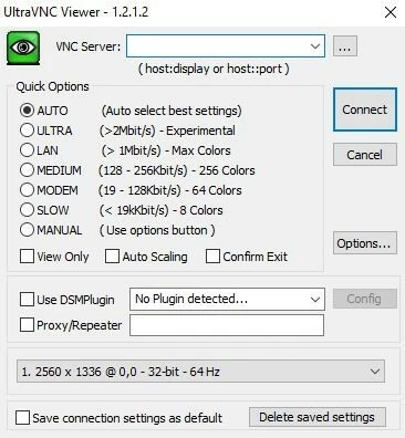 UltraVNC Viewer: Menu de configuration
