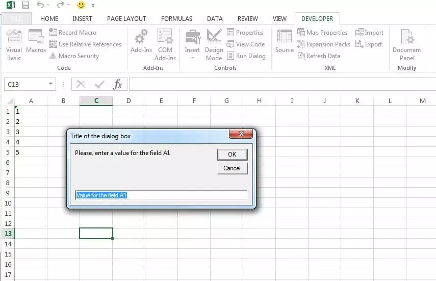 Image: Exemple d’une macro Excel pour exécuter une fenêtre de dialogue pour l’entrée de données sur Excel
