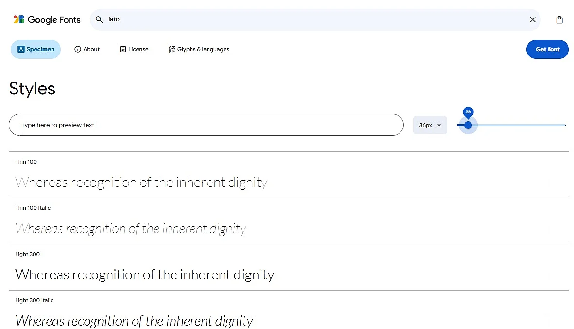 Différentes versions du Webfont Lato sur Google Fonts Image: Différentes versions du Webfont Lato sur Google Fonts