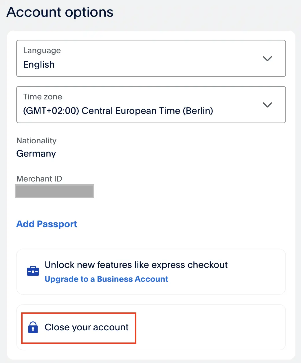 Image: PayPal : paramètres du compte