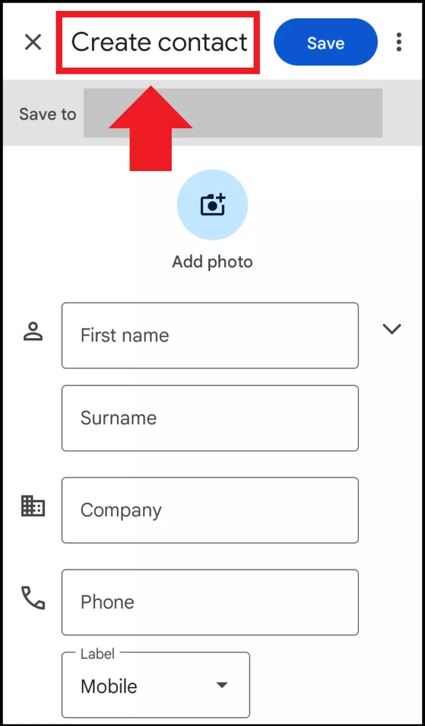 Image: L'option « Créer un contact » sur un téléphone Android