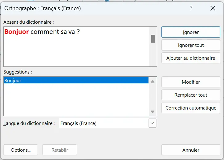 Image: Message du vérificateur d’orthographe automatique dans Outlook