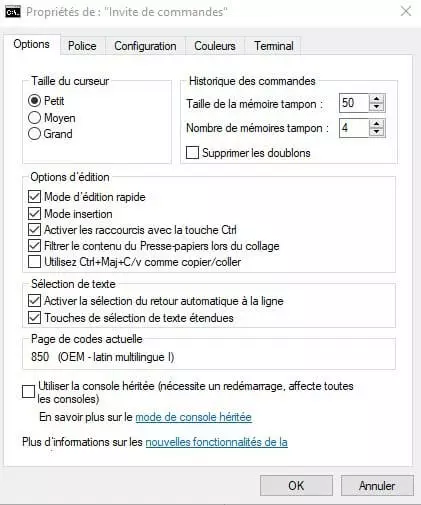 Image: Propriétés de l’invite de commandes de Windows