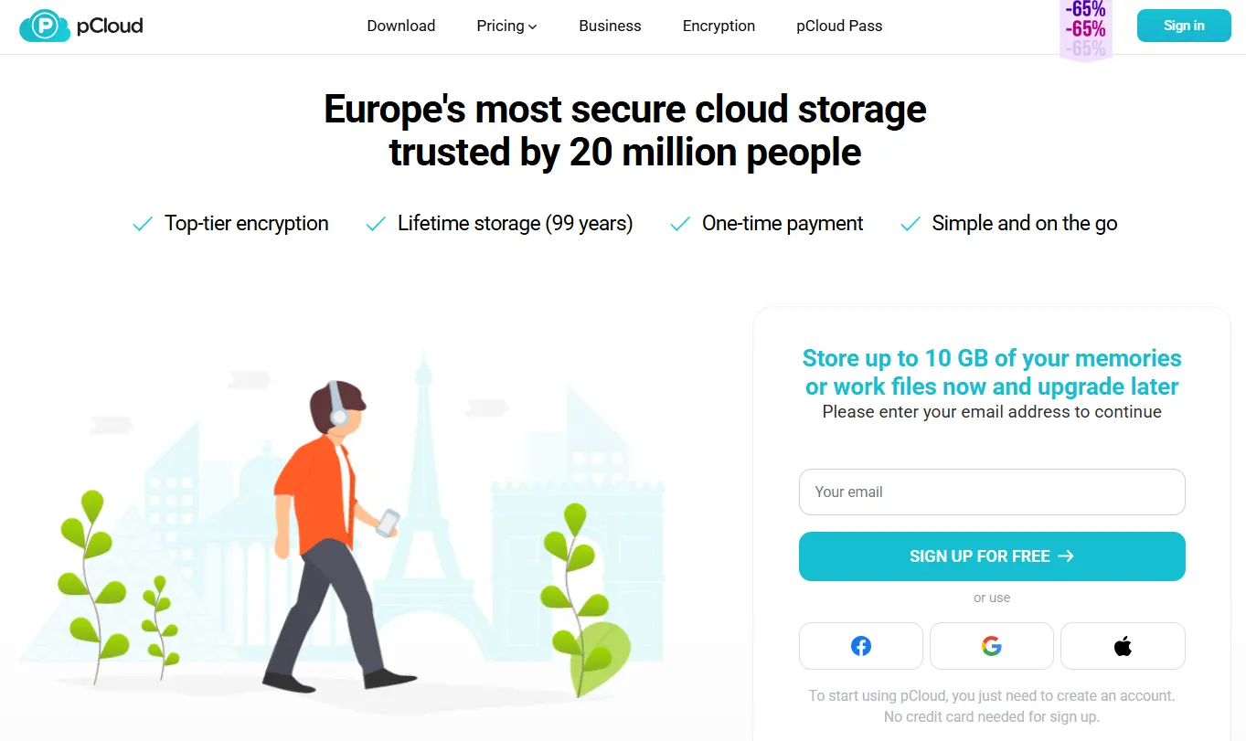 Capture d’écran de la page de présentation de pCloud Image: Capture d’écran de la page de présentation de pCloud
