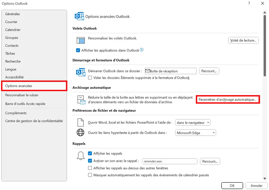 Microsoft Outlook : archivage automatique Image: Microsoft Outlook : archivage automatique