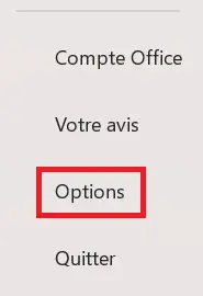 Image: Menu Options d’Outlook