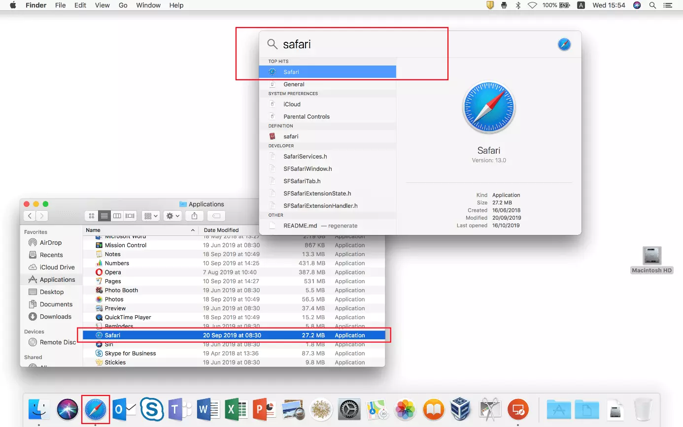 Image: macOS : icône Safari de la barre des menus, recherche rapide et explorateur