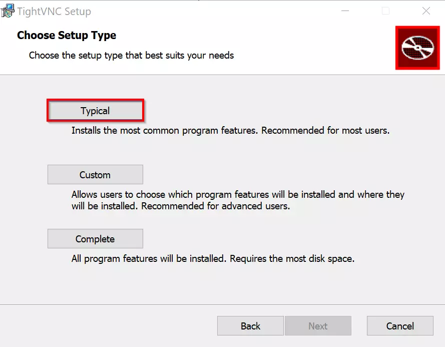 installation TightVNC server Image: installation TightVNC server
