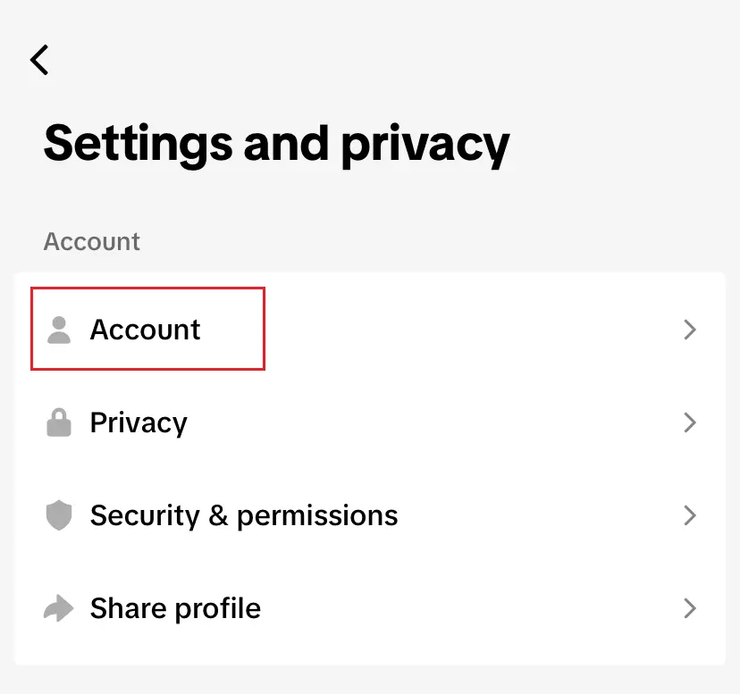 Menu TikTok « Paramètres et confidentialité » Image: Menu TikTok « Paramètres et confidentialité »