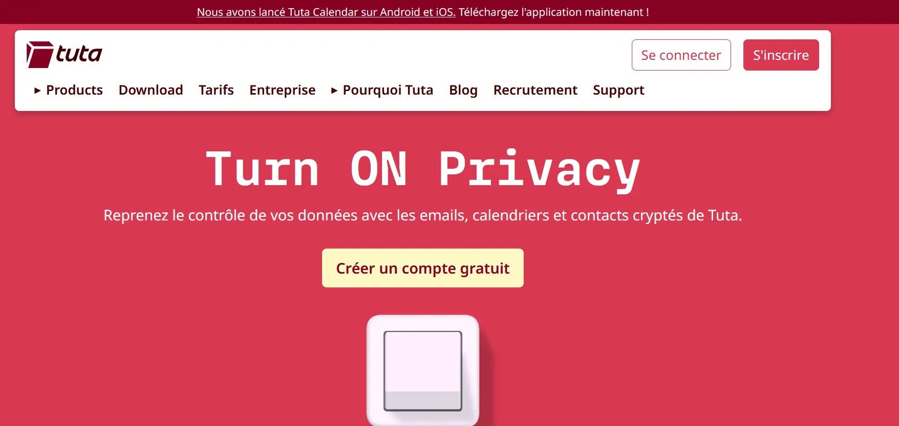Image: Capture d’écran de la page d’accueil de Tuta