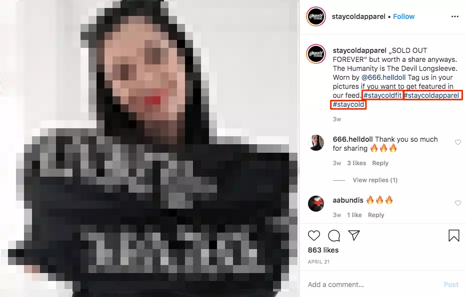 Image: Hashtag marketing: compte Instagram “staycoldapparel“