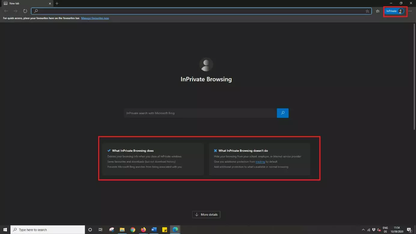 Image: Navigation InPrivate sur Microsoft Edge