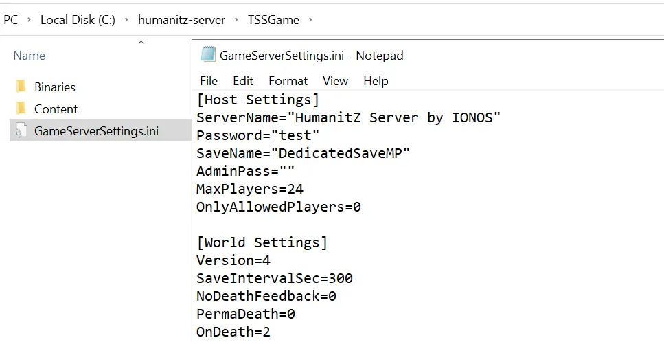 Fichier de configuration du serveur HumanitZ Image: Fichier de configuration du serveur HumanitZ