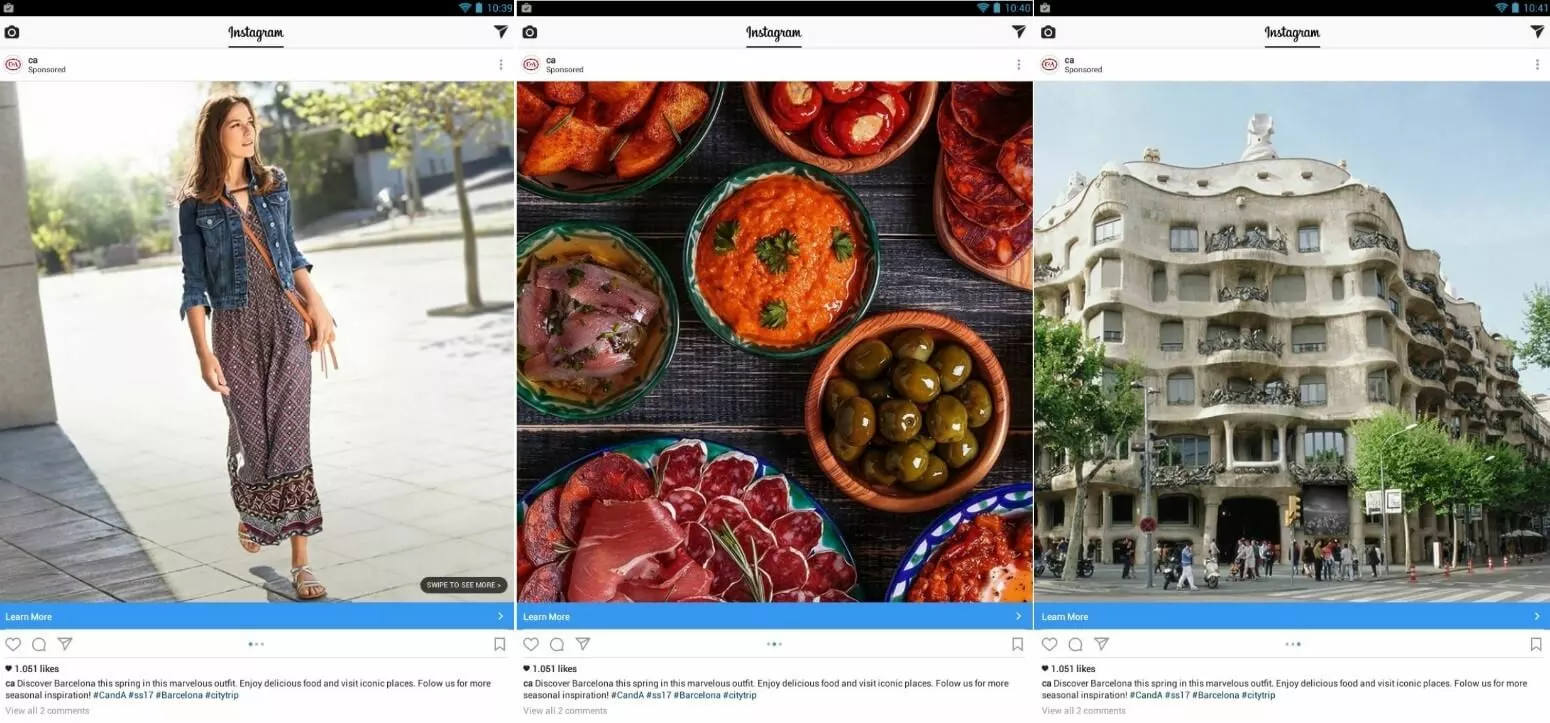 Exemple de contenu sponsorisé présenté sous forme de carrousel sur Instagram