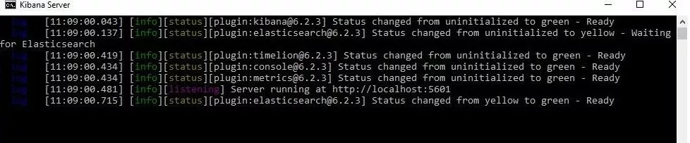 Image: Ligne de commande Windows 10 : initialisation du serveur Kibana
