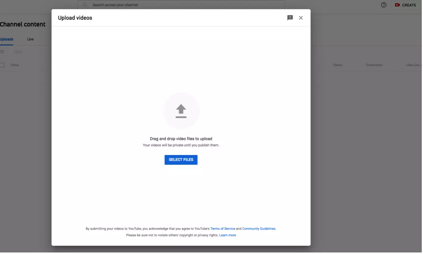 Image: Fenêtre YouTube « Mettre en ligne une vidéo »