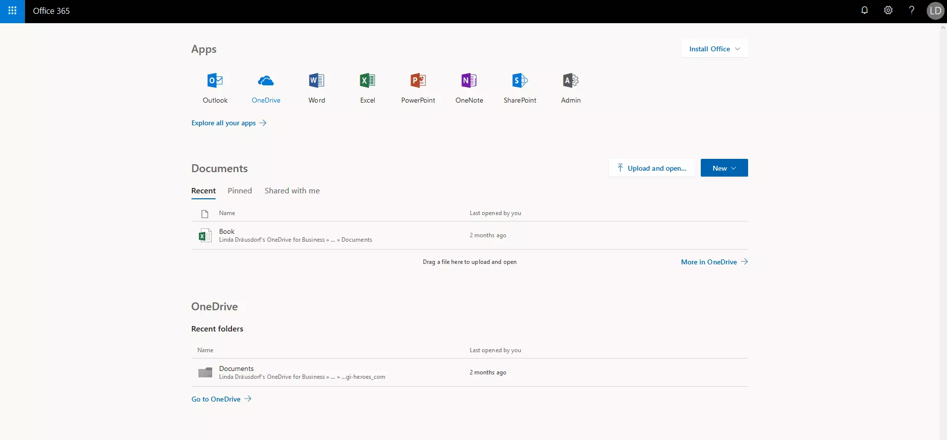 Interface Web d’Microsoft 365