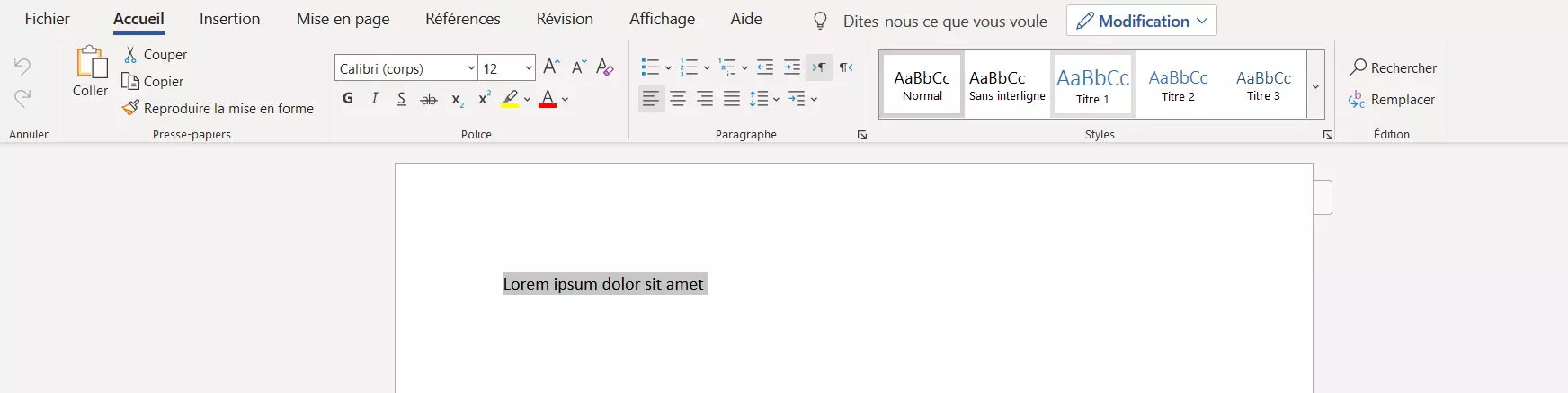 Image: Extrait du texte sélectionné dans Word 2016