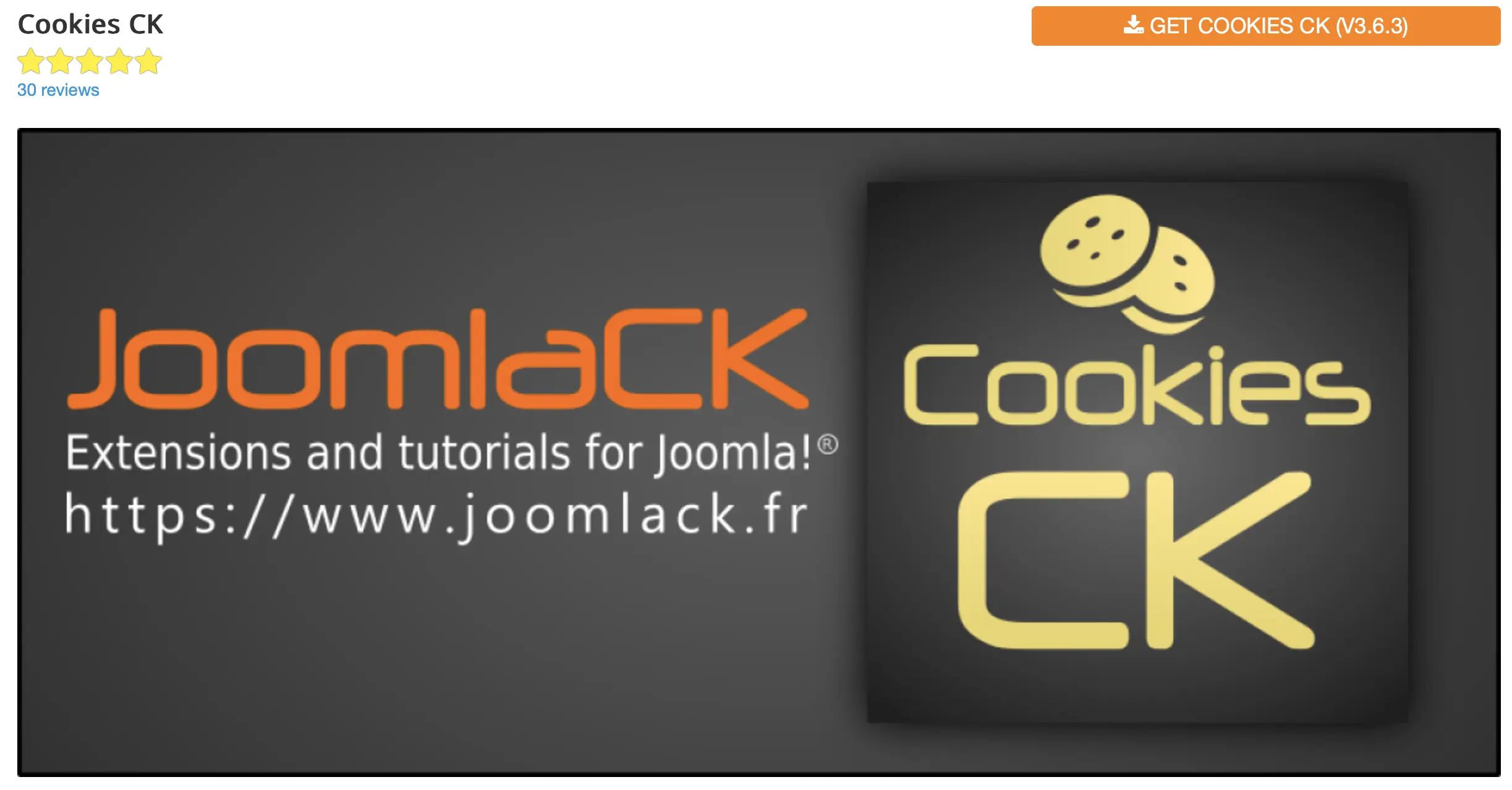 Image: Capture d’écran du site Web du plugin de cookies Joomla Cookies CK