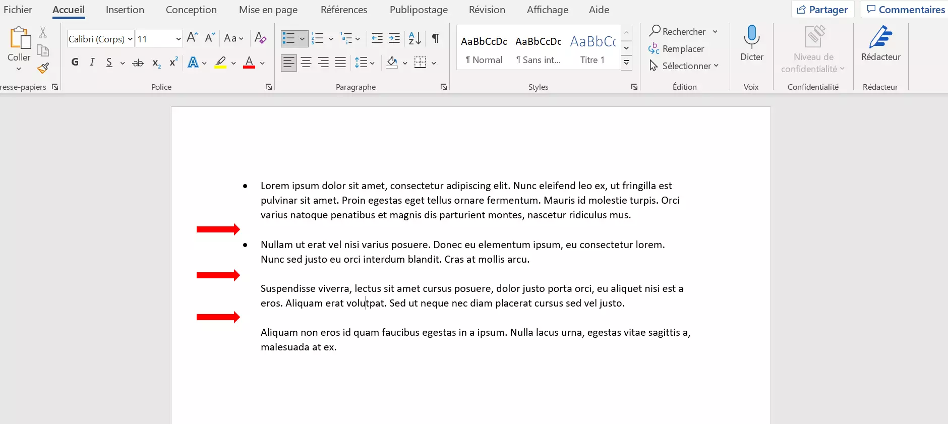 Retour à la ligne manuel dans Word.