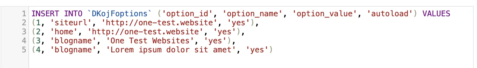 Image: Extrait du contenu de la base de données SQL