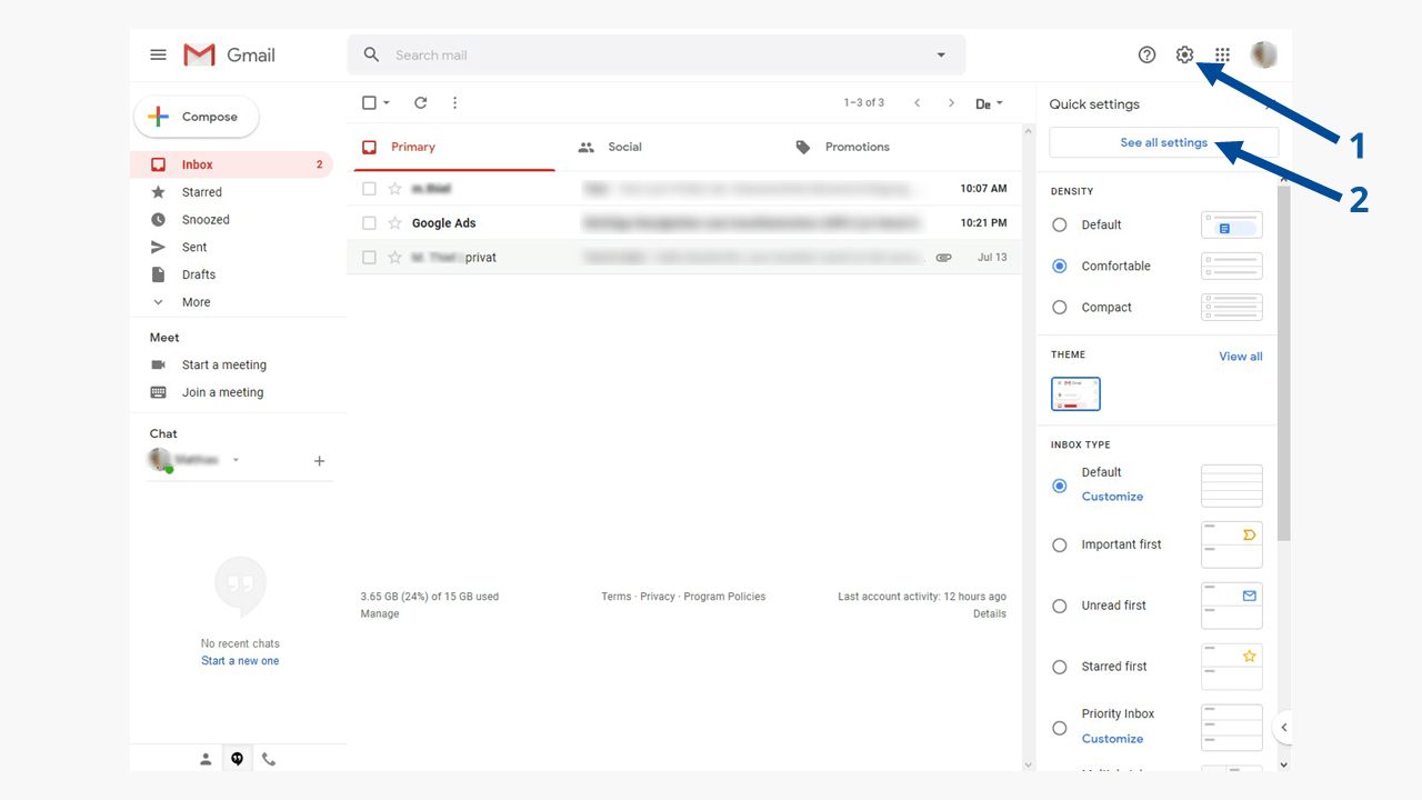Gmail message d’absence : activer les paramètres.