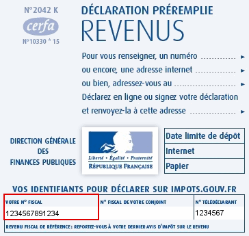 Déclaration de revenus préremplie contenant le numéro fiscal Image: Déclaration de revenus préremplie contenant le numéro fiscal